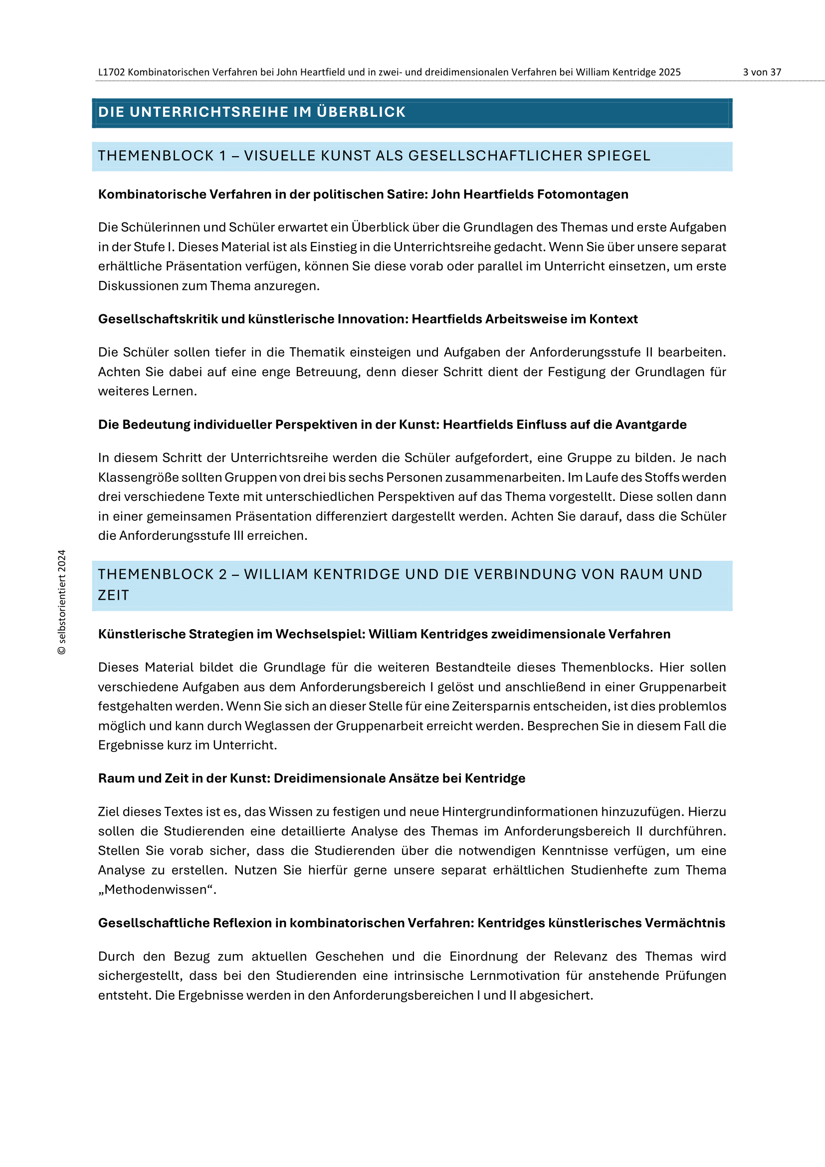 Inhalte John Heartfield und William Kentridge- Unterrichtsreihe