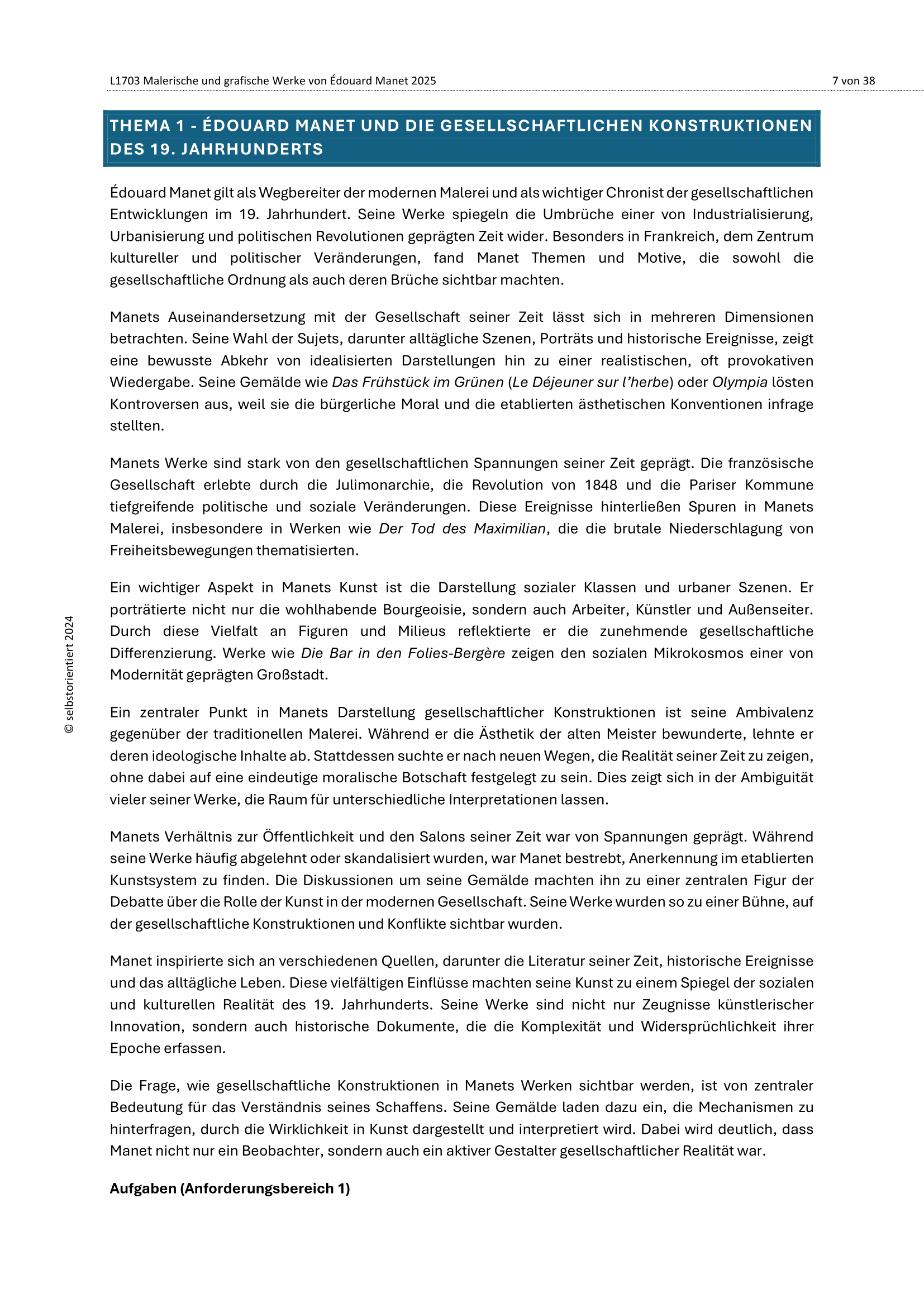 Inhalte Édouard Manet: Künstlerische Wirklichkeit und Gesellschaftskritik