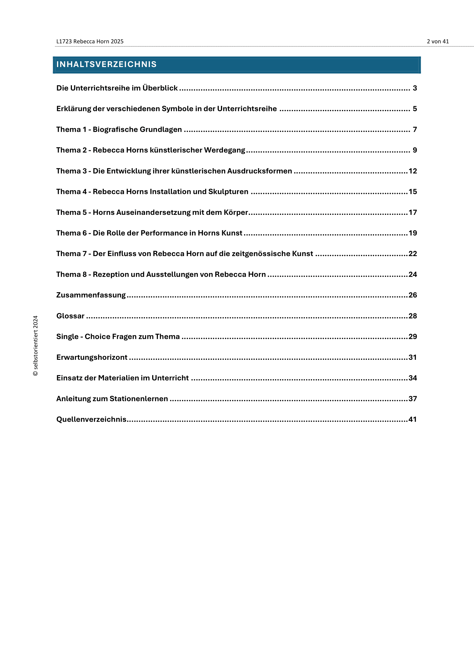 Inhaltsverzeichnis Rebecca Horn: Kunst im Dialog von Körper und Technik