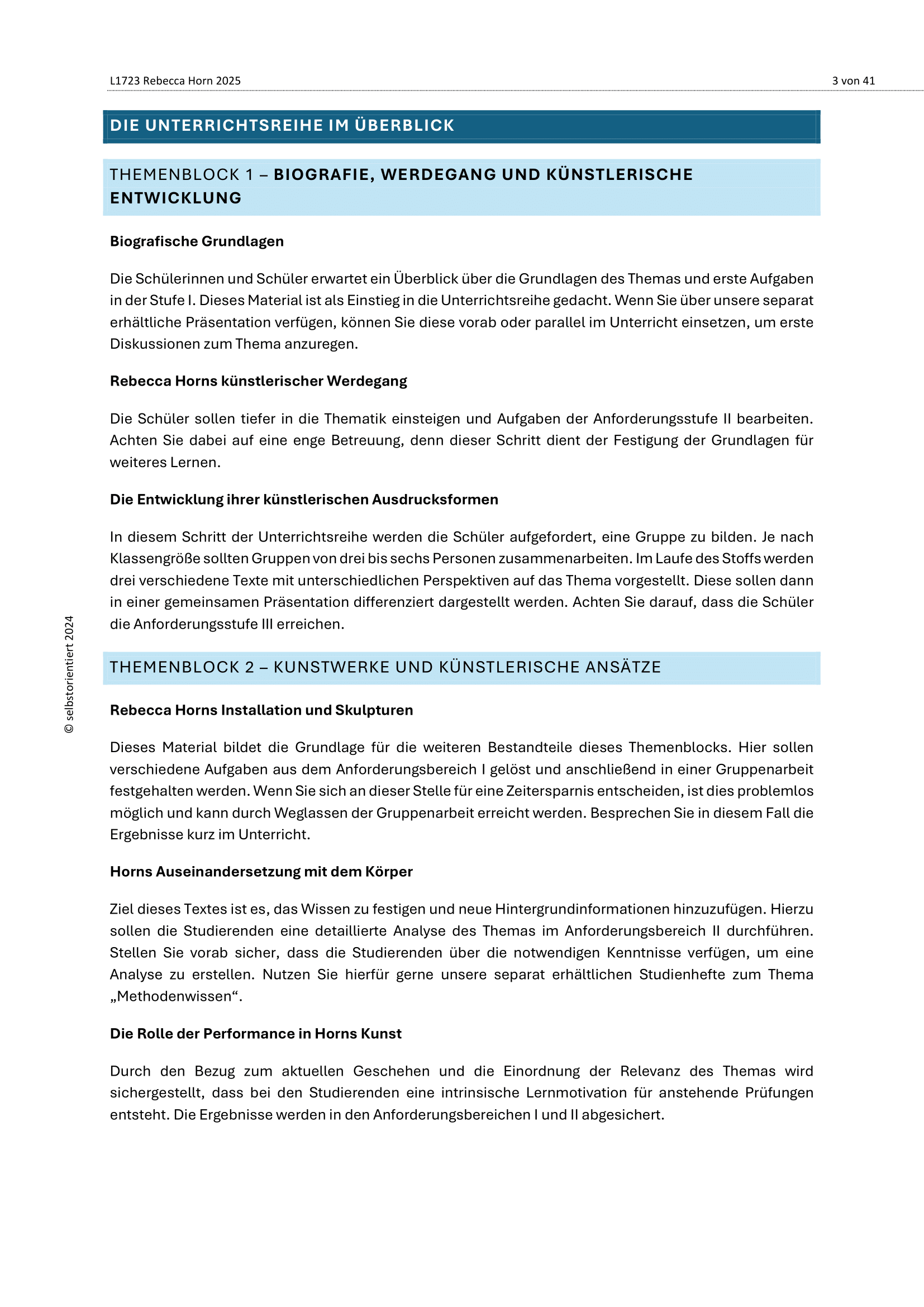 Inhalte Rebecca Horn: Kunst im Dialog von Körper und Technik