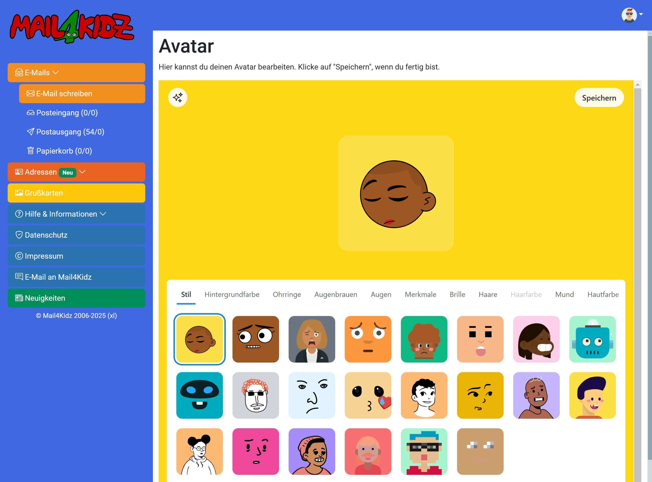 Mail4Kidz: E-Mail-Dienst für Kinder Avator-Editor bei Mail4Kidz