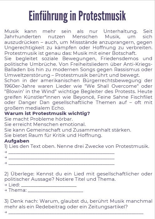 Thematischer Einstieg Protest und Pop Thematischer Einstieg Protest und Pop