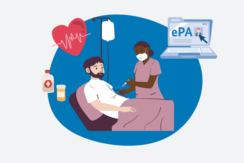 Eine Ärztin gibt einem Patienten eine Spritze.