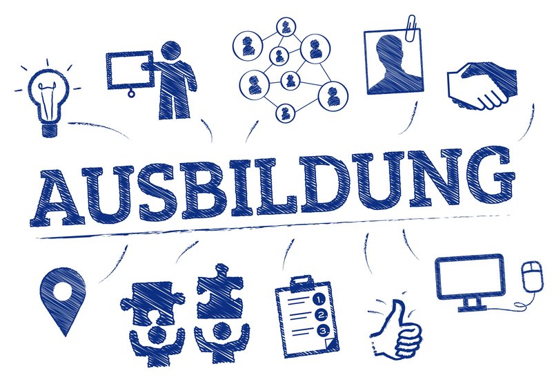 Um das Wort "Ausbildung" sind positive Emojis. 