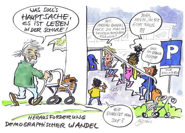 Cartoon: Demografischer Wandel als Herausforderung | von Michael Hüter Cartoon: Demografischer Wandel als Herausforderung | von Michael Hüter