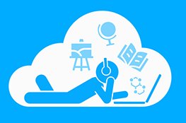 WebWeaver® School Schulcloud Icon mit einem am Laptop liegenden Männchen in der Wolke