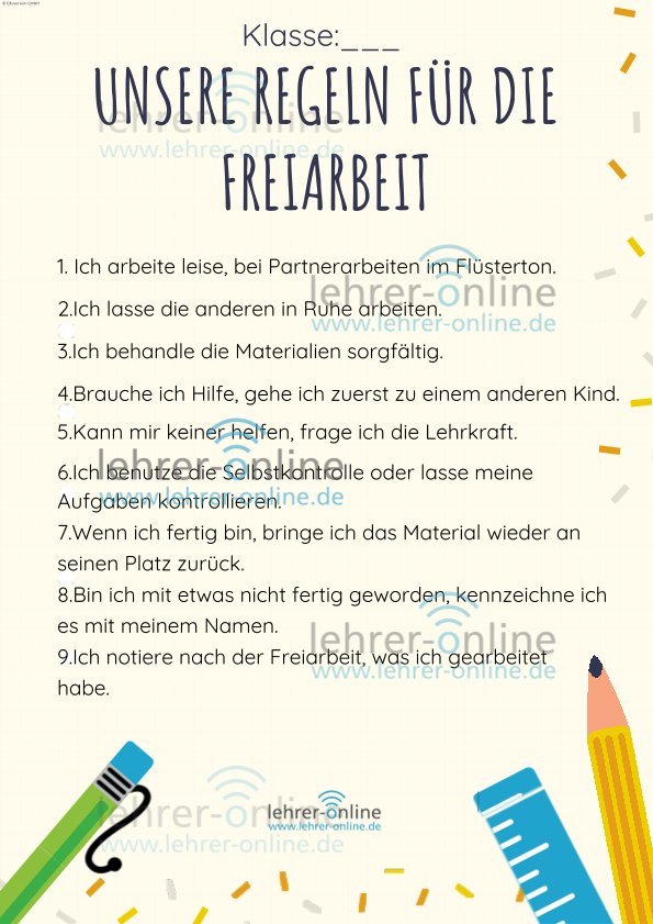 Plakat Freiarbeitsregeln