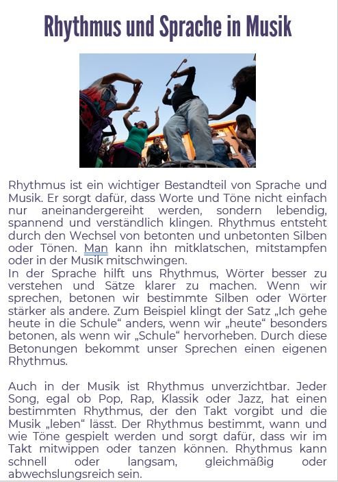 Einführung in das Material Rhythmus und Sprache Einführung in das Material Rhythmus und Sprache