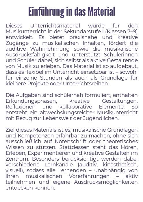 Einführung in das Material Gehörbildung Einführung in das Material Gehörbildung