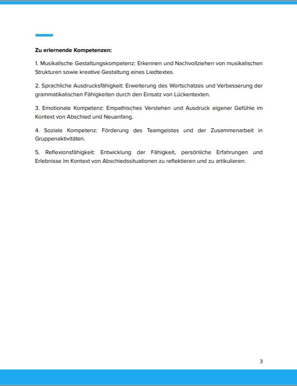 Kompetenzen: Abschiedssong Kompetenzen: Abschiedssong