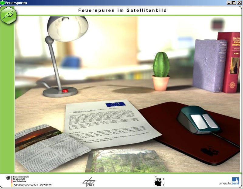 Einfuehrung_bio_popup_2.jpg Startbildschirm des Computermoduls "Feuerspuren im Satellitenbild"