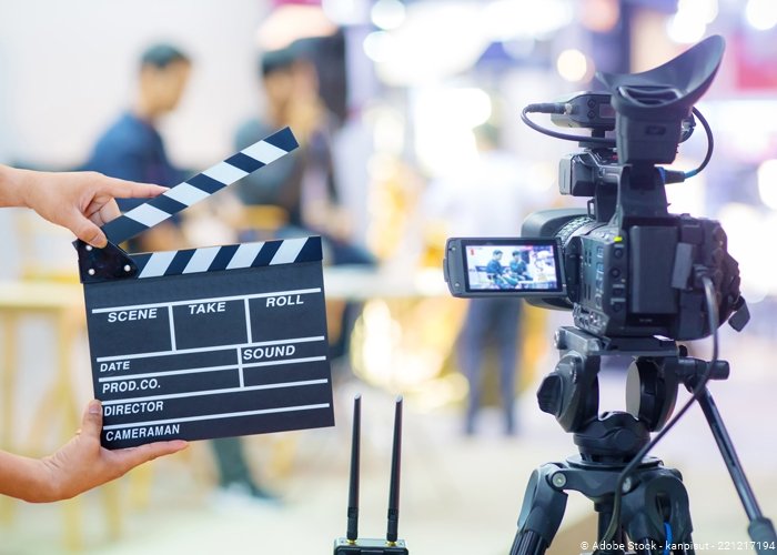 Videoproduktion aus der Perspektive einer Kamera. 