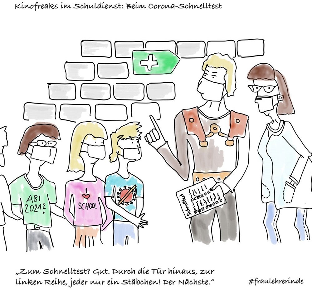 Eine Lehrerin steht vor ihrer Schülerin und möchte auch auf den Abiball. Sie sagt: "Ich habe die Melone getragen."
