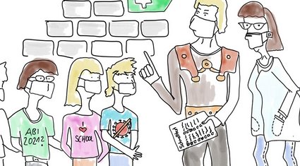 Eine Lehrerin steht vor ihrer Schülerin und möchte auch auf den Abiball. Sie sagt: "Ich habe die Melone getragen."