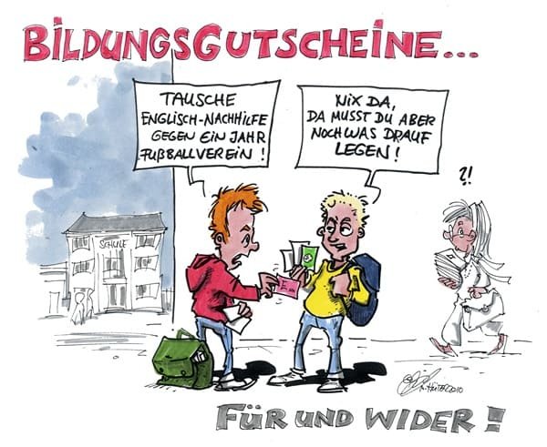 Schulkinder tauschen Bildungsgutscheine untereinander aus