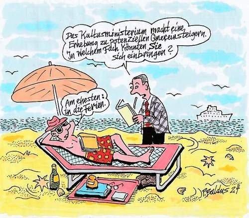 Cartoon der Woche: KMK-Einstieg Person im Liegestuhl am Strand