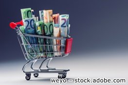 Erklärvideo "Was ist Inflation?" Einkaufswagen mit Geldscheinen