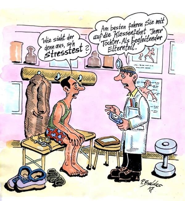 Cartoon der Woche: Stresstest Vater beim Arzt, Klassenfahrt