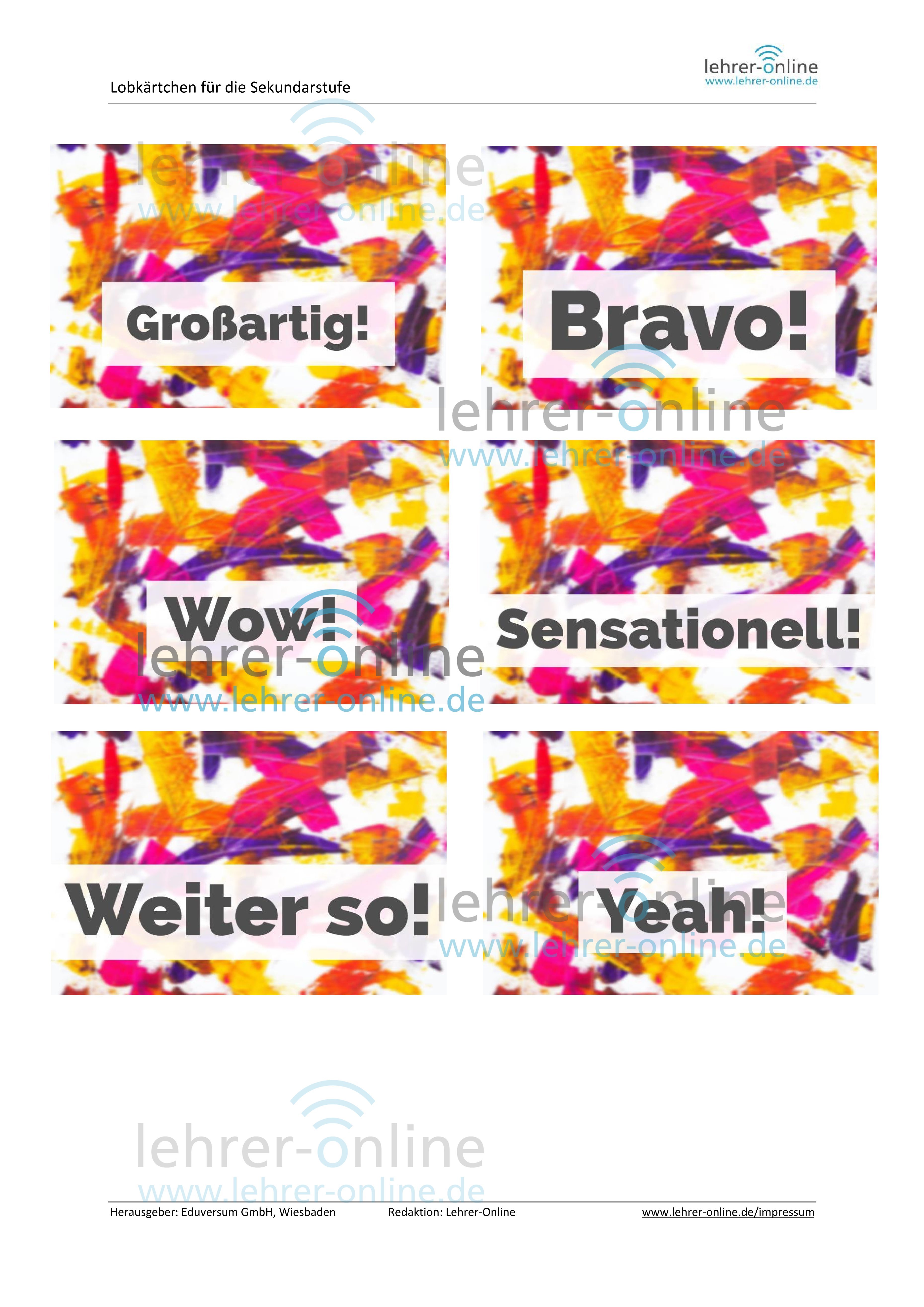 verschiedene Lobkärtchen mit buntem Hintergrund