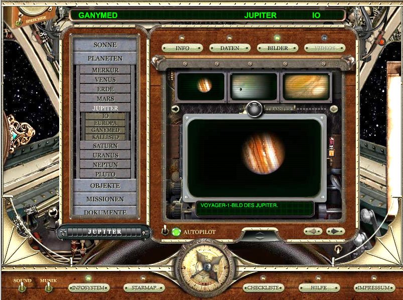 "Infosystem" des virtuellen ZDF-Raumschiffs: Sachinformationen und Fotos zu Jupiter