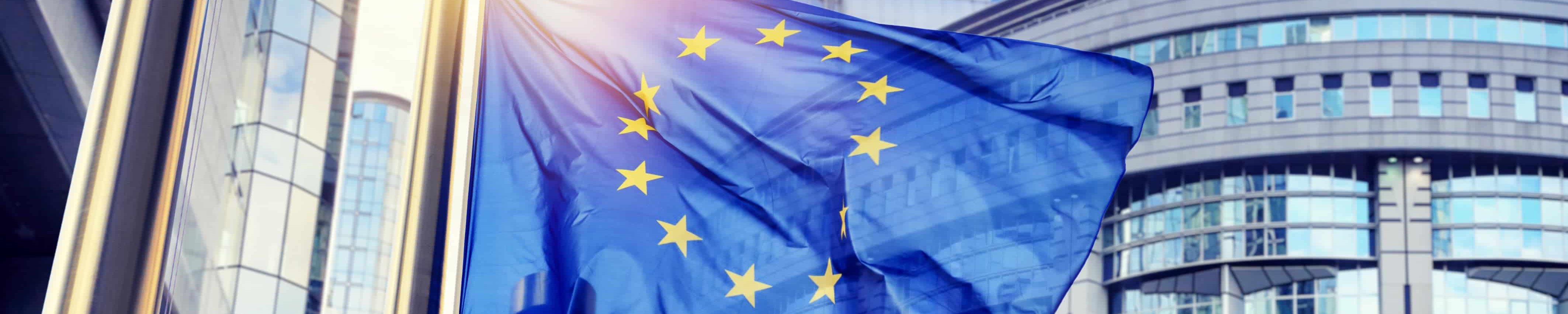 Europa im Unterricht Europaflaggen in einer Stadt