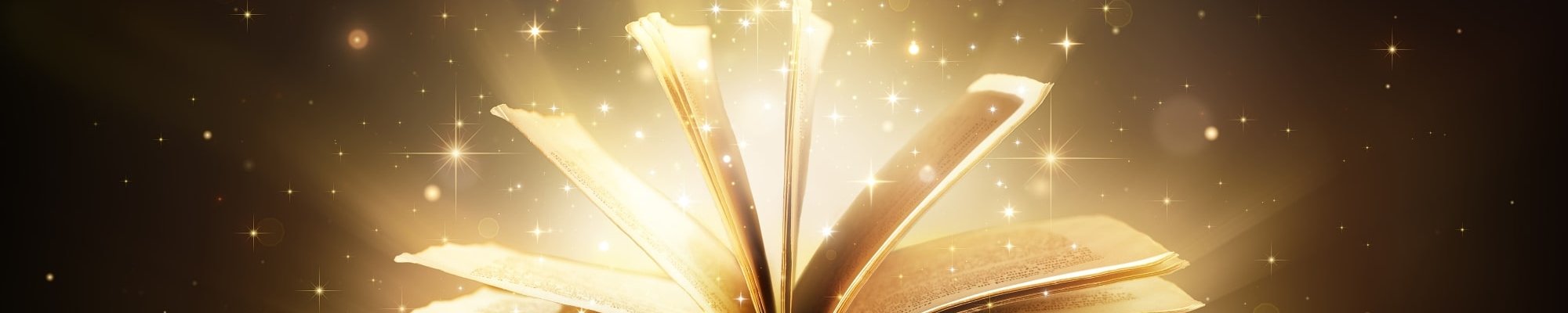 Ein sich öffnendes Buch aus dem Licht und Glitzer kommt. 