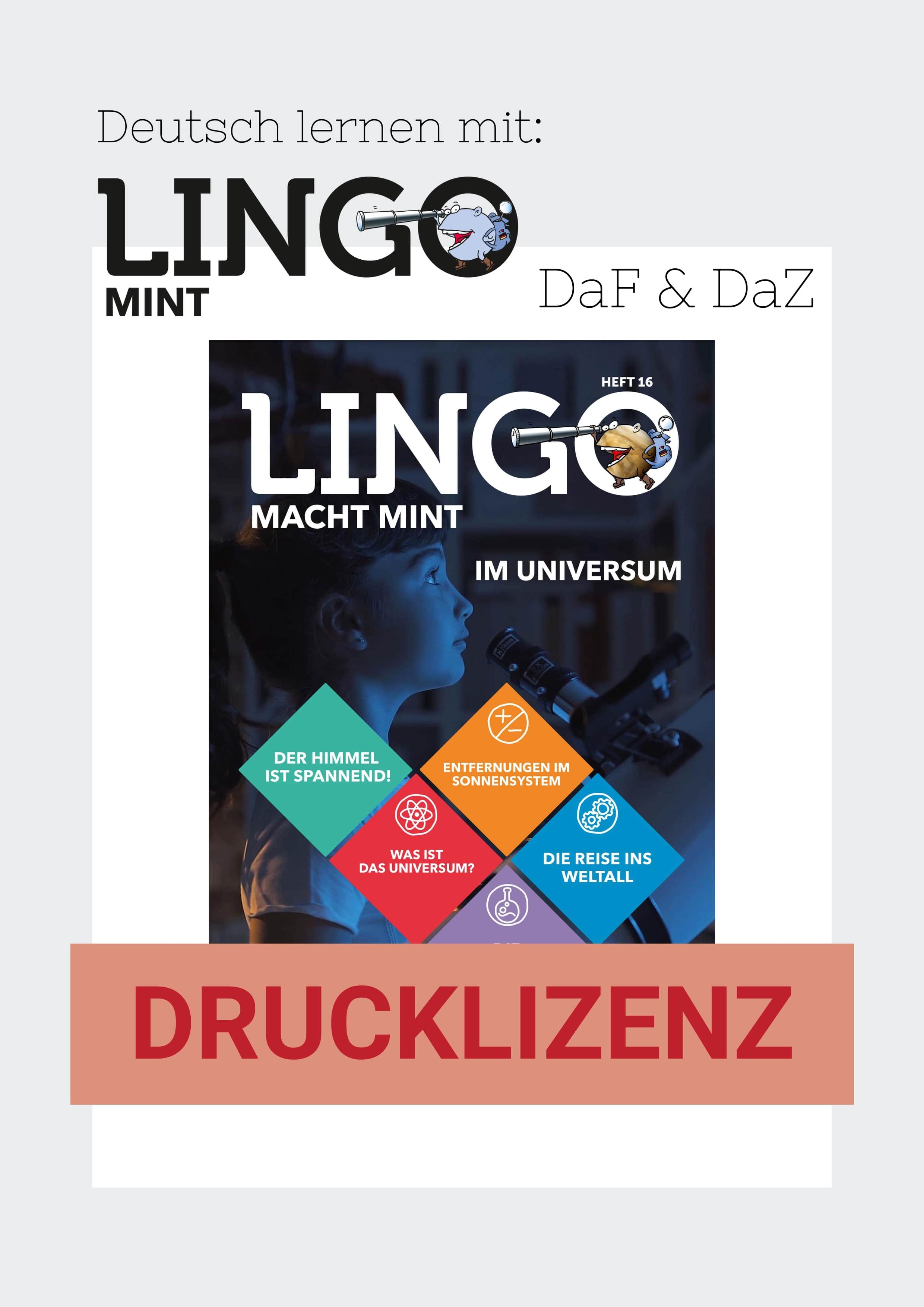 Titelbild: Lingo macht MINT Drucklizenz Ausgabe 16: Im Universum Titelbild: Lingo macht MINT Drucklizenz Ausgabe 16: Im Universum