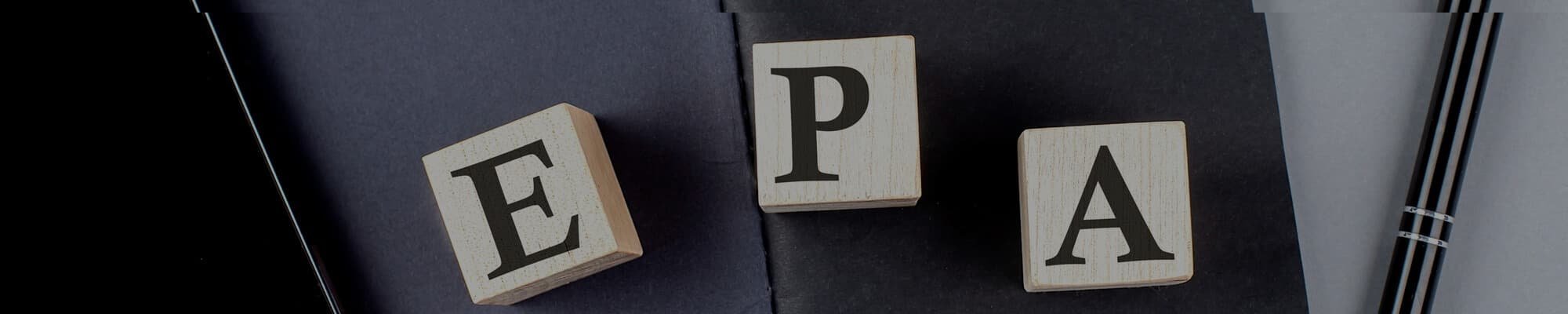 Die Buchstaben E,P und A auf Bauklötzen.