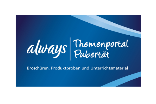 blaues Logo des Themenportals Pubertät der Marke Always in Zusammenarbeit mit Lehrer-Online