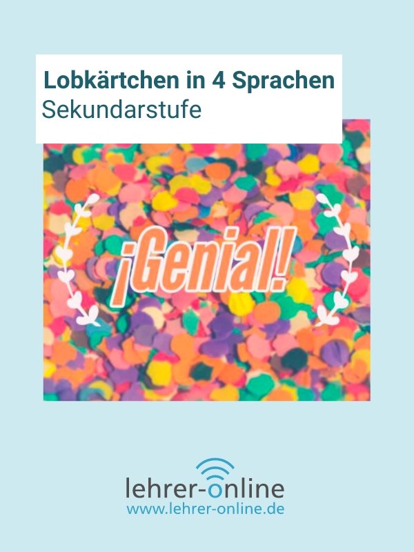 Lobkärtchen mit Konfetti, darauf steht "Genial"