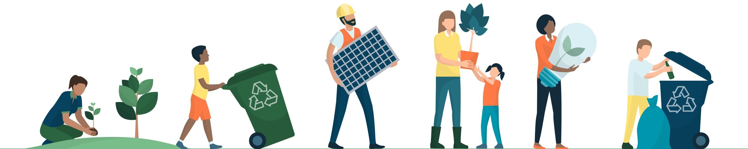Menschen gehen verschiedenen umweltbewussten Tätigkeiten nach