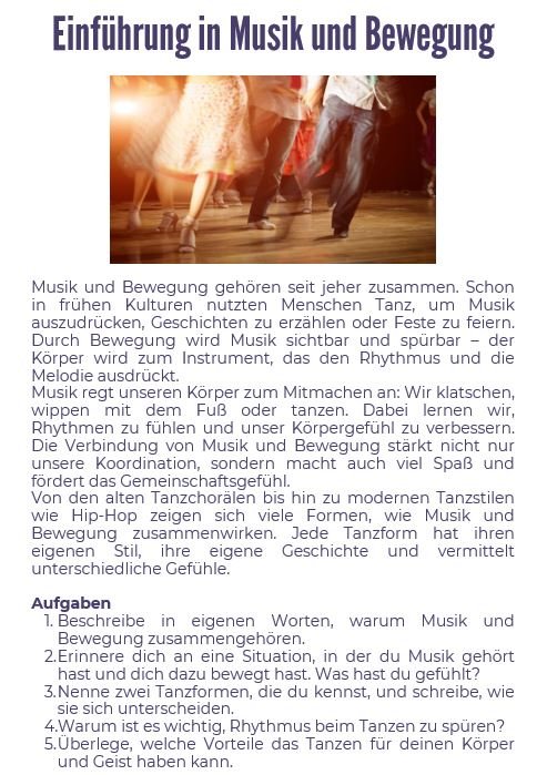 Einführung in das Material Musik und Bewegung Einführung in das Material Musik und Bewegung