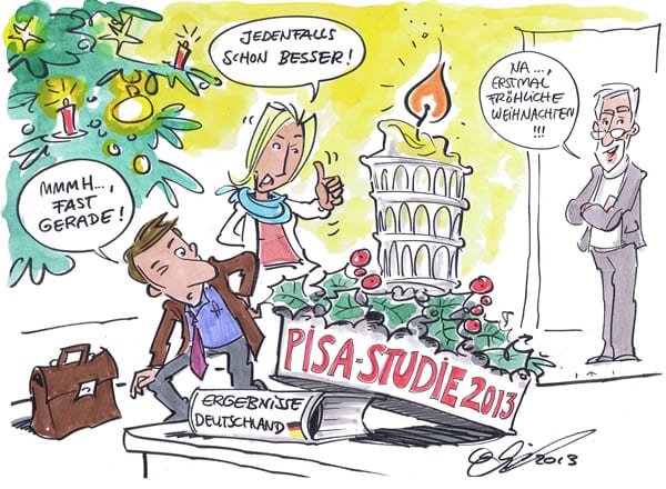 Cartoon: Pisa-Studie zu Weihnachten Pisaturm als Weihnachtsbaum