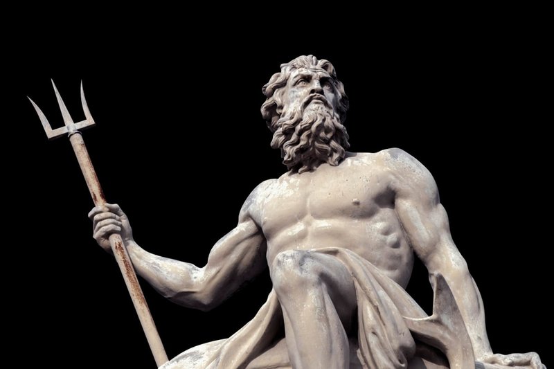 Die antike Götterwelt interaktiv erkunden Poseidon Steinstatue