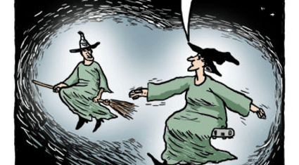 Zwei Hexen auf ihren Besen 