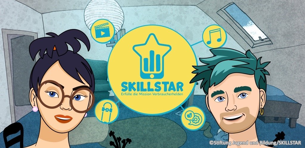 Jugendliche mit Icons: App Skillstar Skillstar – ein Serious Game zu Verbraucherthemen