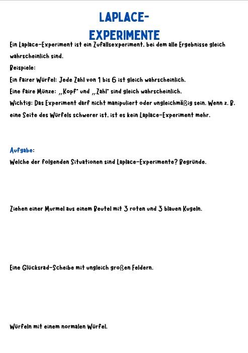 Beispiel: Laplace-Experimente Sekundarstufe I Beispiel: Laplace-Experimente Sekundarstufe I