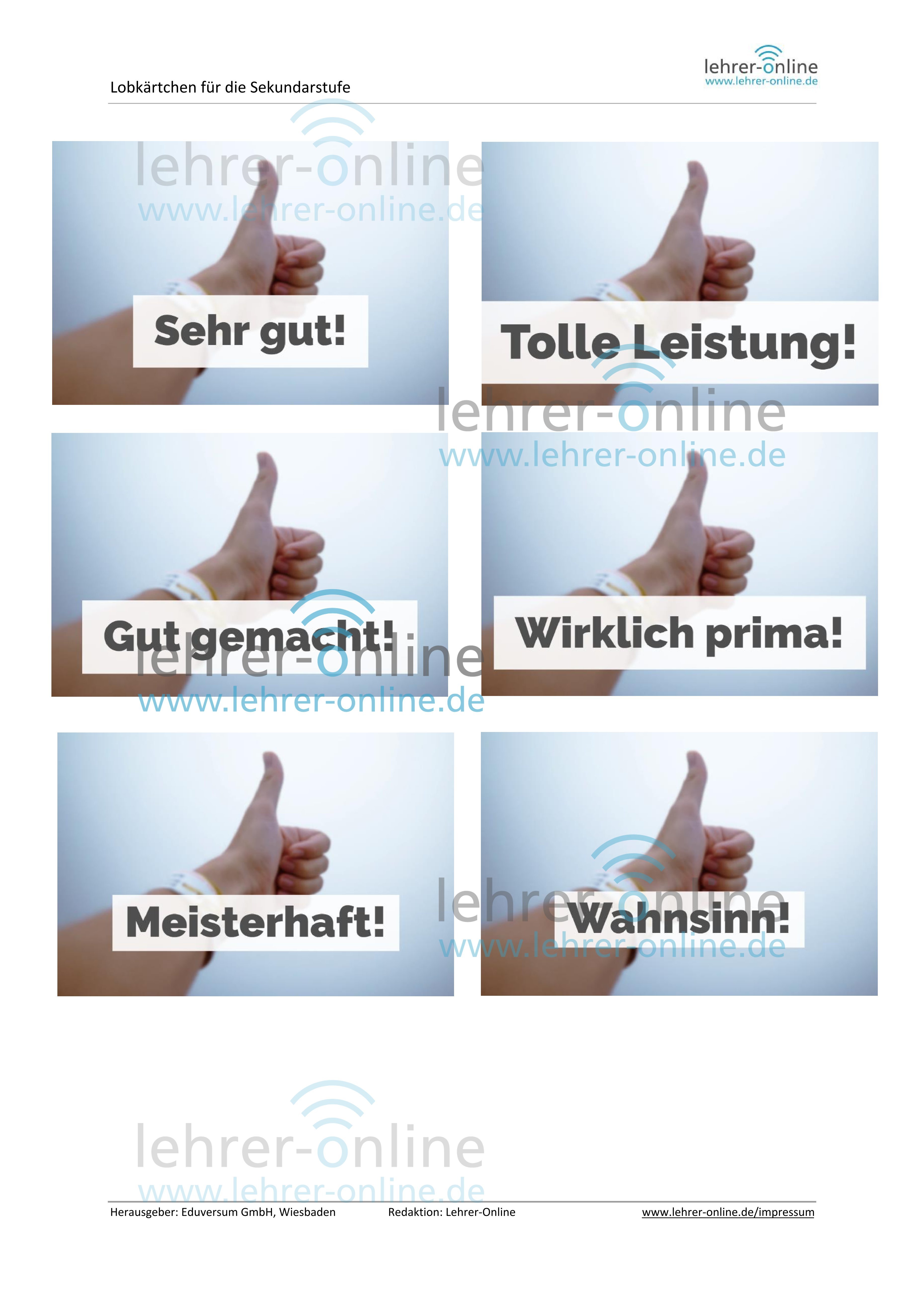 verschiedene Lobkärtchen mit einem Daumen nach oben