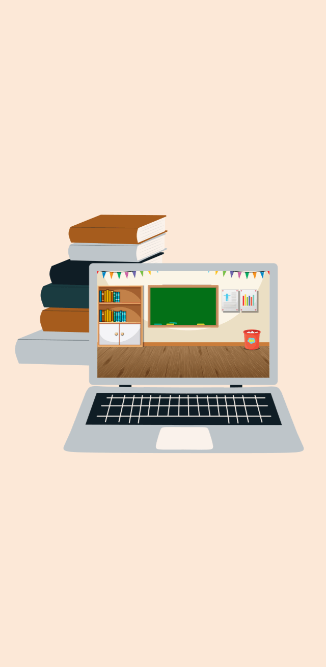 Digitale Klassenzimmer Latop mit einem Klassenzimmer auf dem Bildschirm