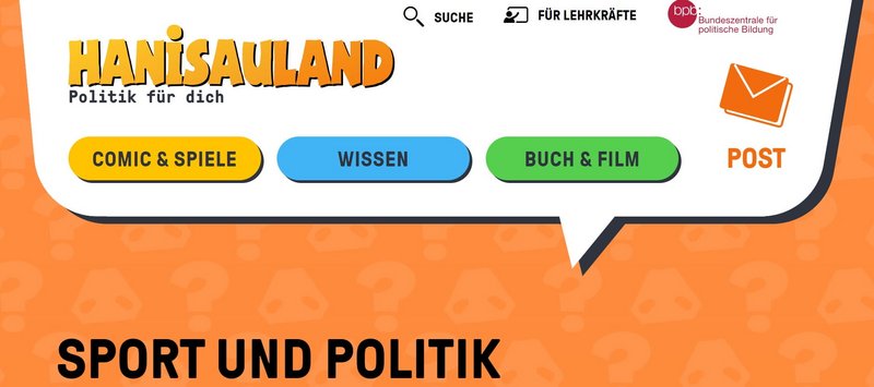 Bildschirmaufnahme der Homepage von HanisauLand. 