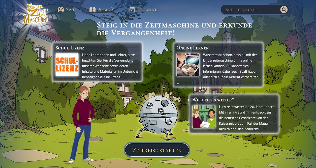 Starteseite der Kinderzeitmaschine