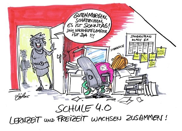 Cartoon von Michael Hüter Schule 4.0