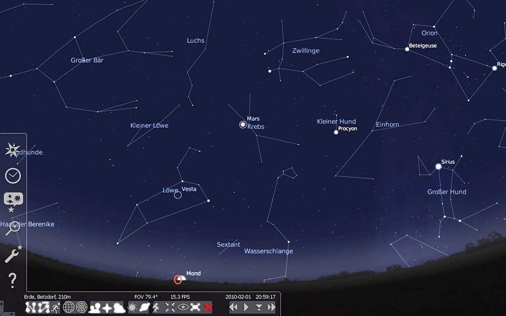 mars_2010_stellarium_popup.jpg Stellarium-Screenshot von zum Auffinden von Mars am 1. Februar 2010 um 21:00 Uhr