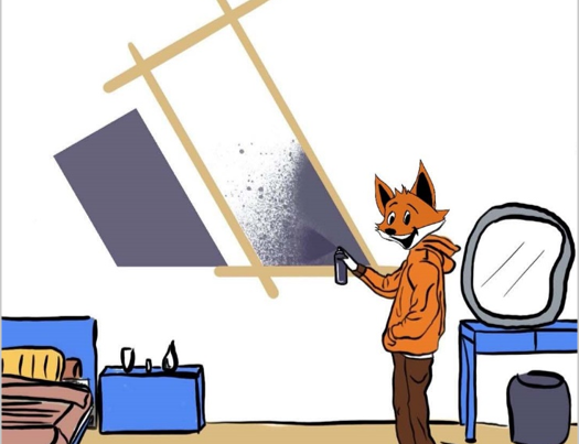 Fuchs mit Sprühdose