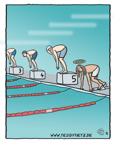 Jesus schwimmen Cartoon Jesus macht beim Schwimmwettbewerb