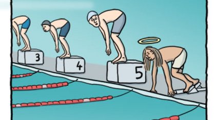 Jesus macht beim Schwimmwettbewerb 