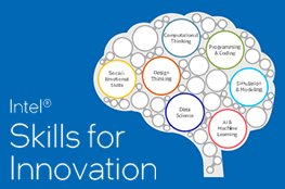 Rednet Fortbildungsprogramm "Skills for Innovation" Blase mit verschiedenen Skills, Schriftzug "Skills for Innovation"