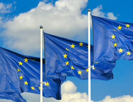 EU-Flaggen vor blauem Himmel
