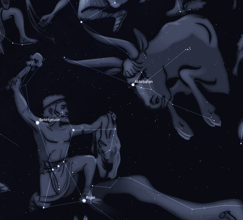 stier_mit_plejaden_und_orion.jpg Aufsuchkarte für die Plejaden, erstellt mit Stellarium