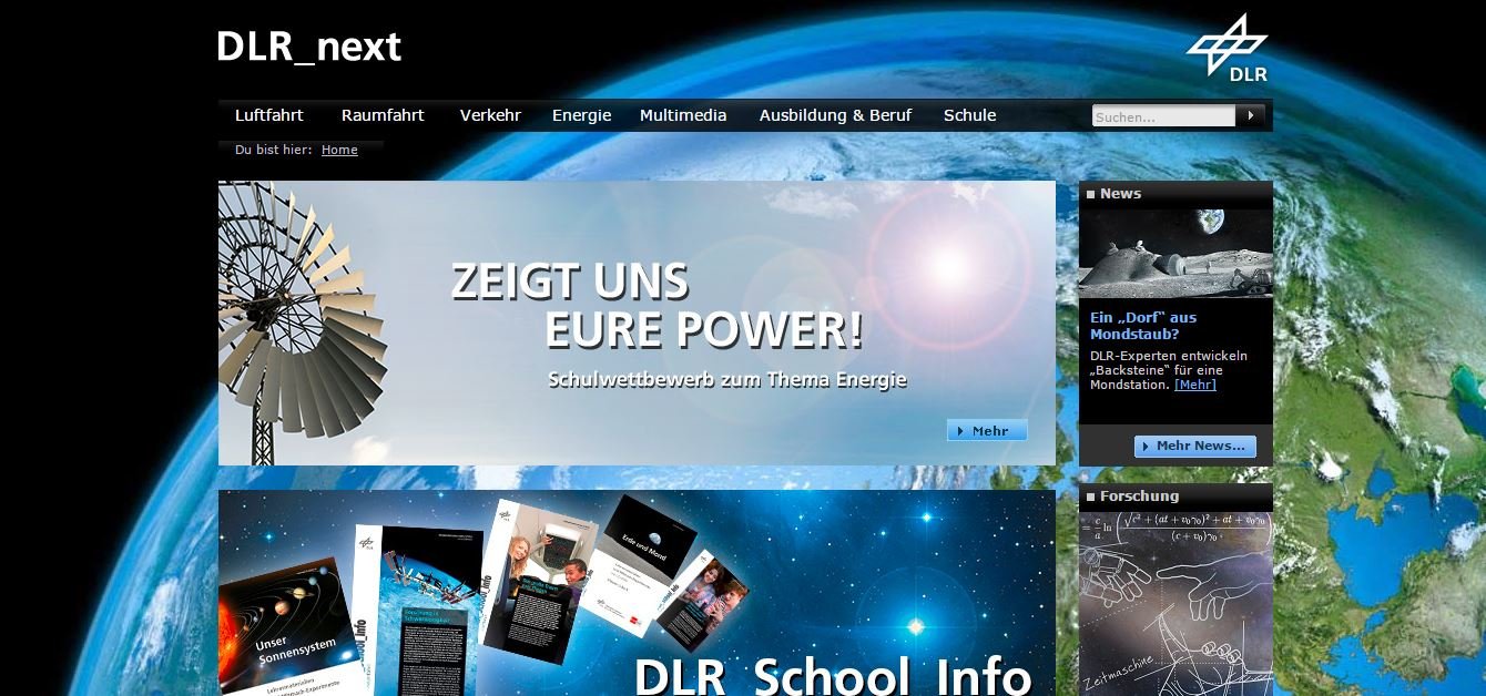 Screenshot Website DLR Next 